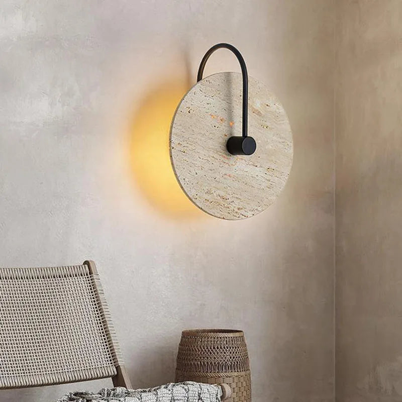 applique murale led ronde en métal et pierre pour hôtel boutique - vue 4 sur 9