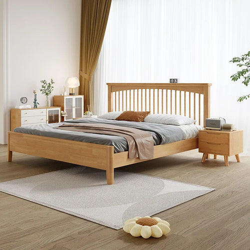 lit double vintage en bois avec rangement japonais minimaliste