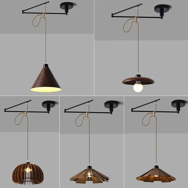 Minimalist Wooden Dining Table, Movable Pendant Light, LED Nordic Bar Counter, Living Room, Bedroom, Study, Pendant Light - vue 5 sur 11