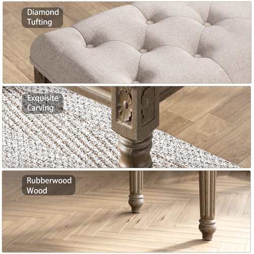 Beige Upholstered Bench Entryway Bedroom Dining Bench Wood Vanity Piano Shoe Bench,Ottoman Bench for Living Room Kitchen Hallway - vue 6 sur 6