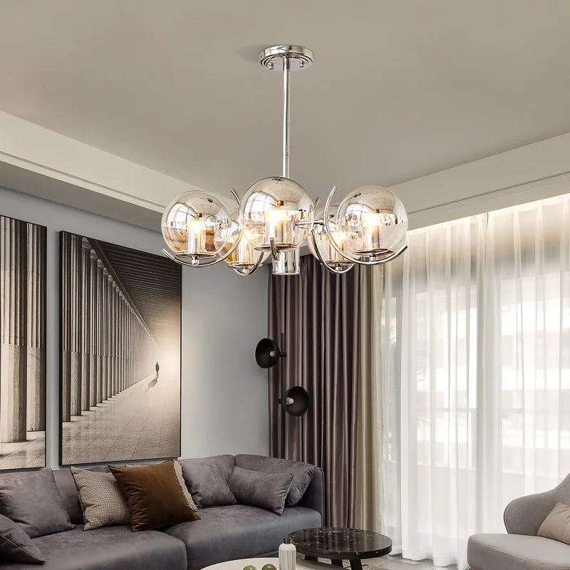 lustre design en verre chrome led pour décoration maison - vue 4 sur 9