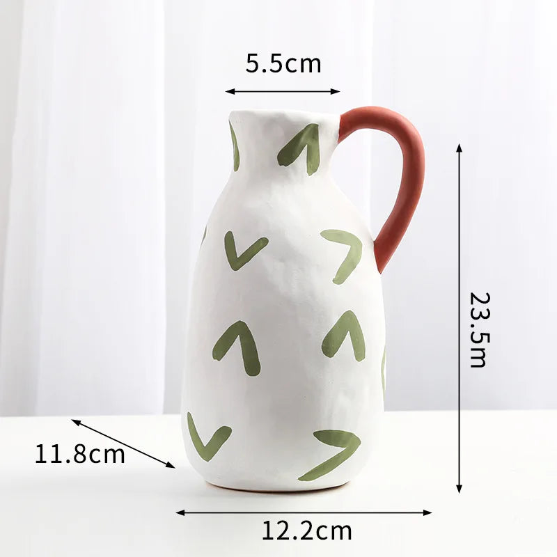Hand-painted Milk Pot Ceramic Vase, Living Room, Porch, Desktop, Flower Arrangement Container, Homestay Decoration Handicraft - vue 9 sur 9