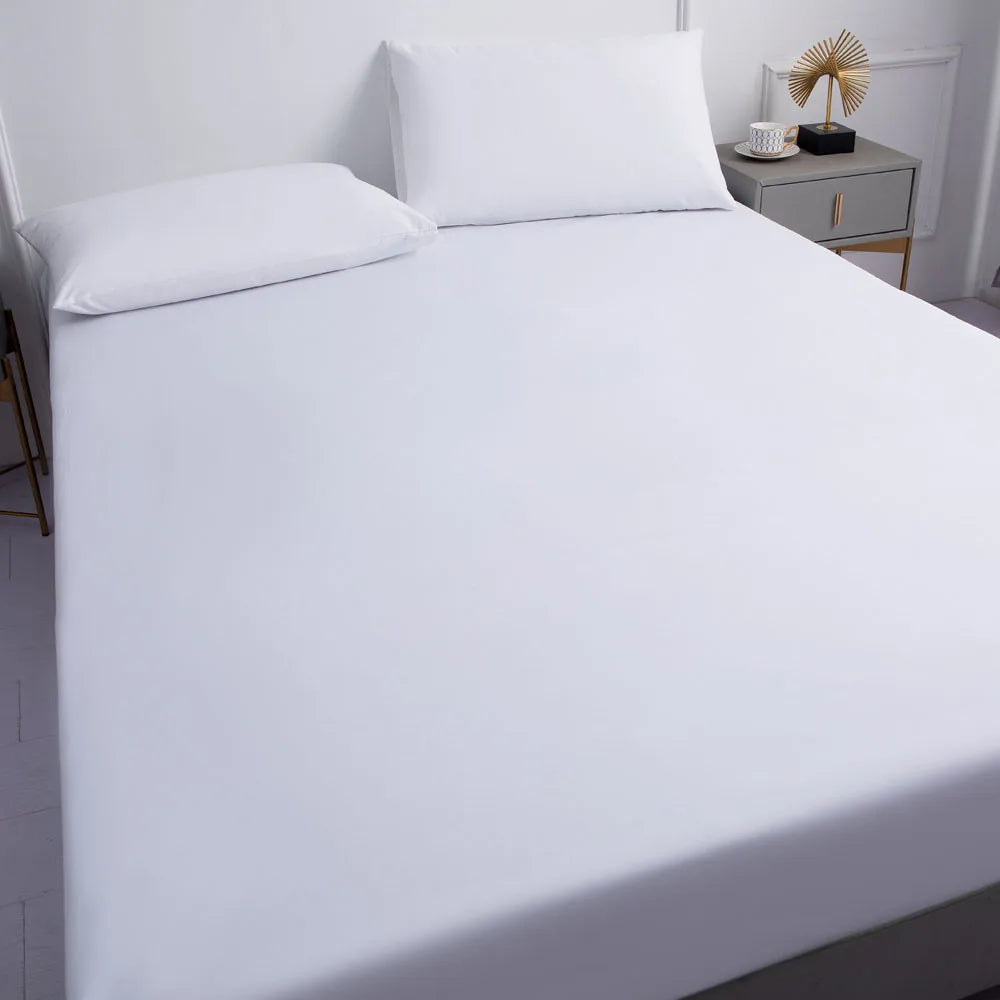 White Solid color Waterproof Polyester Bed Fitted Sheet Mattress Cover Sabana,(no pillowcas)90/120/150/160/180/200/220,7 size - vue 5 sur 6