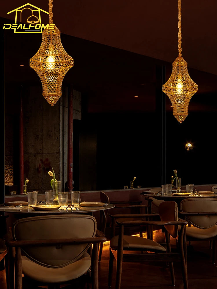 suspension vintage asiatique design doré pour bar et restaurant - vue 5 sur 8