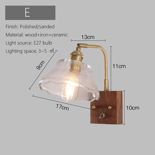 Minimalist Japanese wall light in wood and vintage glass - vue 13 sur 12