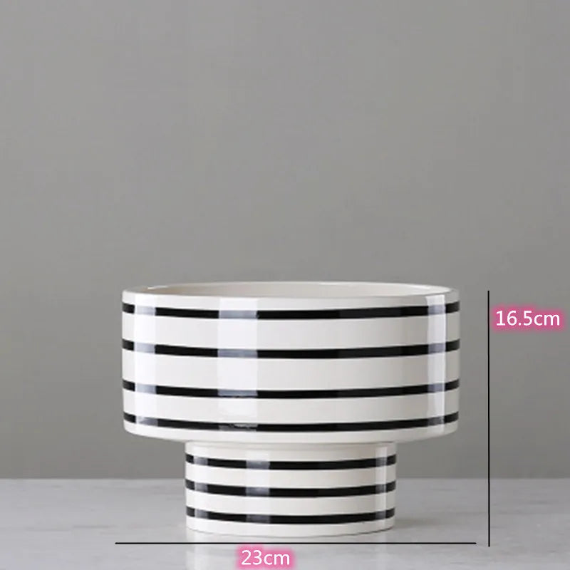 Black and White Striped Ceramic Vase, Flower Pot Decoration, Home and Living Room Decoration, Creative Geometric Striped Vase