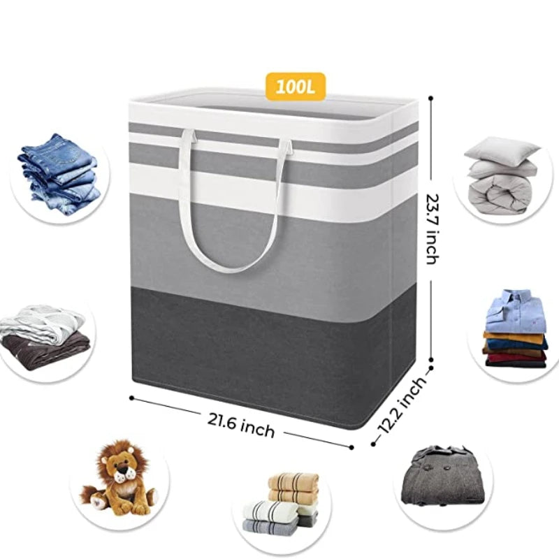 Large Laundry Basket 100L Waterproof,Collapsible Tall Clothes Hamper with Extended Handles for Clothes Toys in the Dorm,Family - vue 5 sur 8