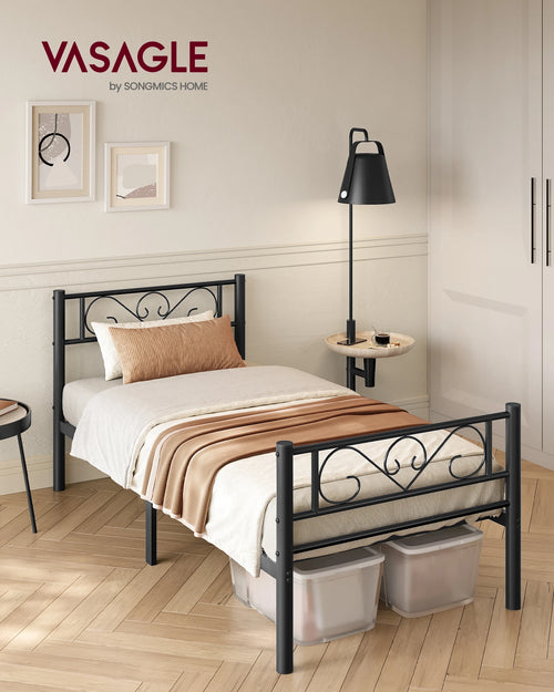 VASAGLE Single Bed Frame, Metal Bed Frame, Fits 90 x 190 cm Mattress, Easy Assembly, for Small Spaces, Guest Room, Black - vue 2 sur 7