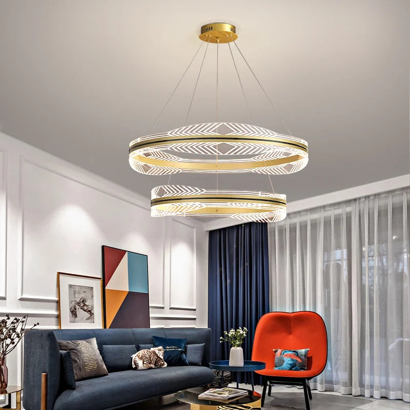lustre moderne suspendu en or design nordique éclairage intérieur - vue 5 sur 12