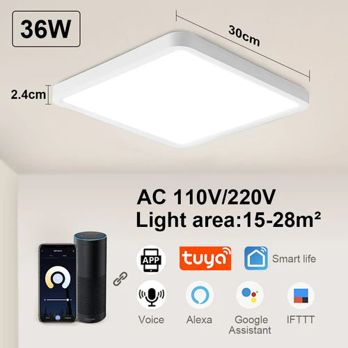Tuya Smart LED plafonnier App commande vocale Alexa Google télécommande plafonniers carrés salon chambre éclairage - vue 14 sur 22