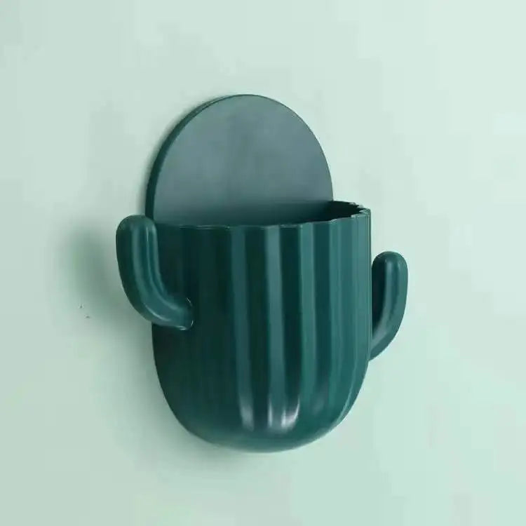 support mural auto-adhésif pour rangement de brosse et dentifrice cactus