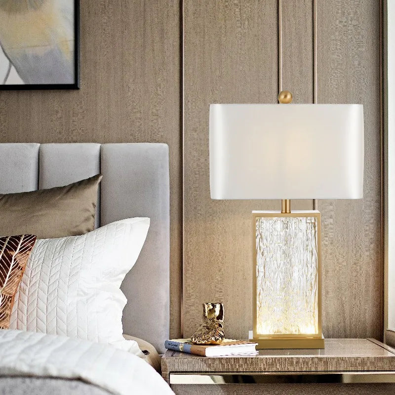 lampe à poser moderne en verre et tissu de soie - vue 5 sur 7