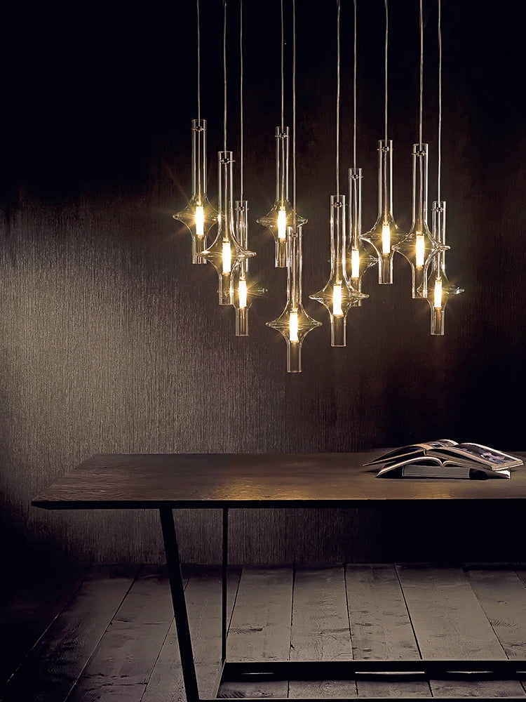 lustre design italien en verre et bambou pour restaurants et boutiques - vue 3 sur 11