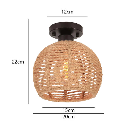 Retro metal ceiling light with hemp rope for vintage interiors