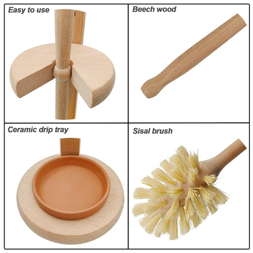 Wood Toilet Brush and Holder Set, Wood Toilet Bowl Cleaner Brush for Bathroom, Toilet Scrubber with Stand - vue 6 sur 6