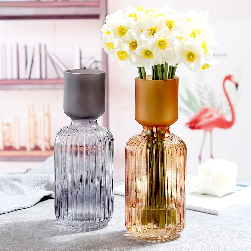 vase en verre dépoli à rayures pour décoration florale et hydroponique - vue 3 sur 12