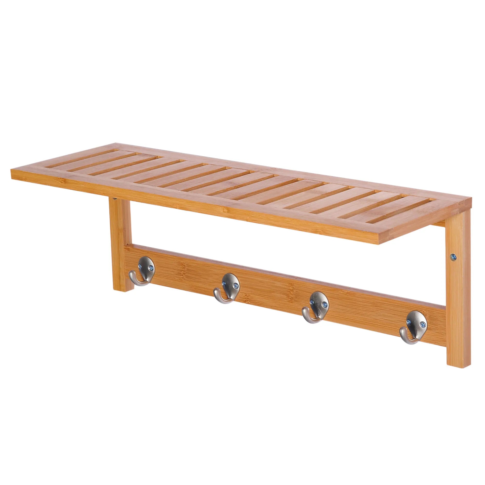 HOMCOM Wall hanger bamboo 4 hooks rack Wall towel rack 50x16x17.5cm