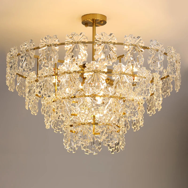 lustre moderne en cristal avec fleurs luminaire suspendu - vue 3 sur 9