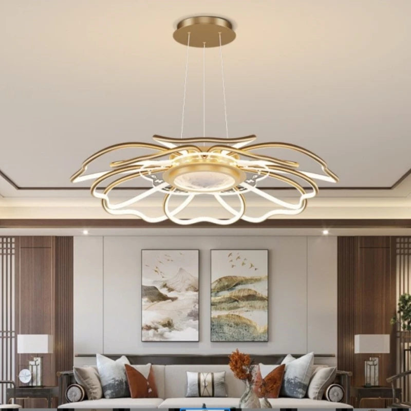 2023 Modern LED Chandelier Fixtures New Chinese Style Ceiling Fan Simple Rose Gold Living Room Chandelier - vue 3 sur 10