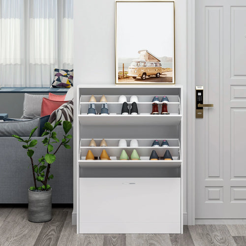 Getone Shoe Cabinet with 3 Doors, Shoe Storage Cupboard, White Shoe Rack Space Saving for Hallway 110x80x23.5cm - vue 5 sur 6