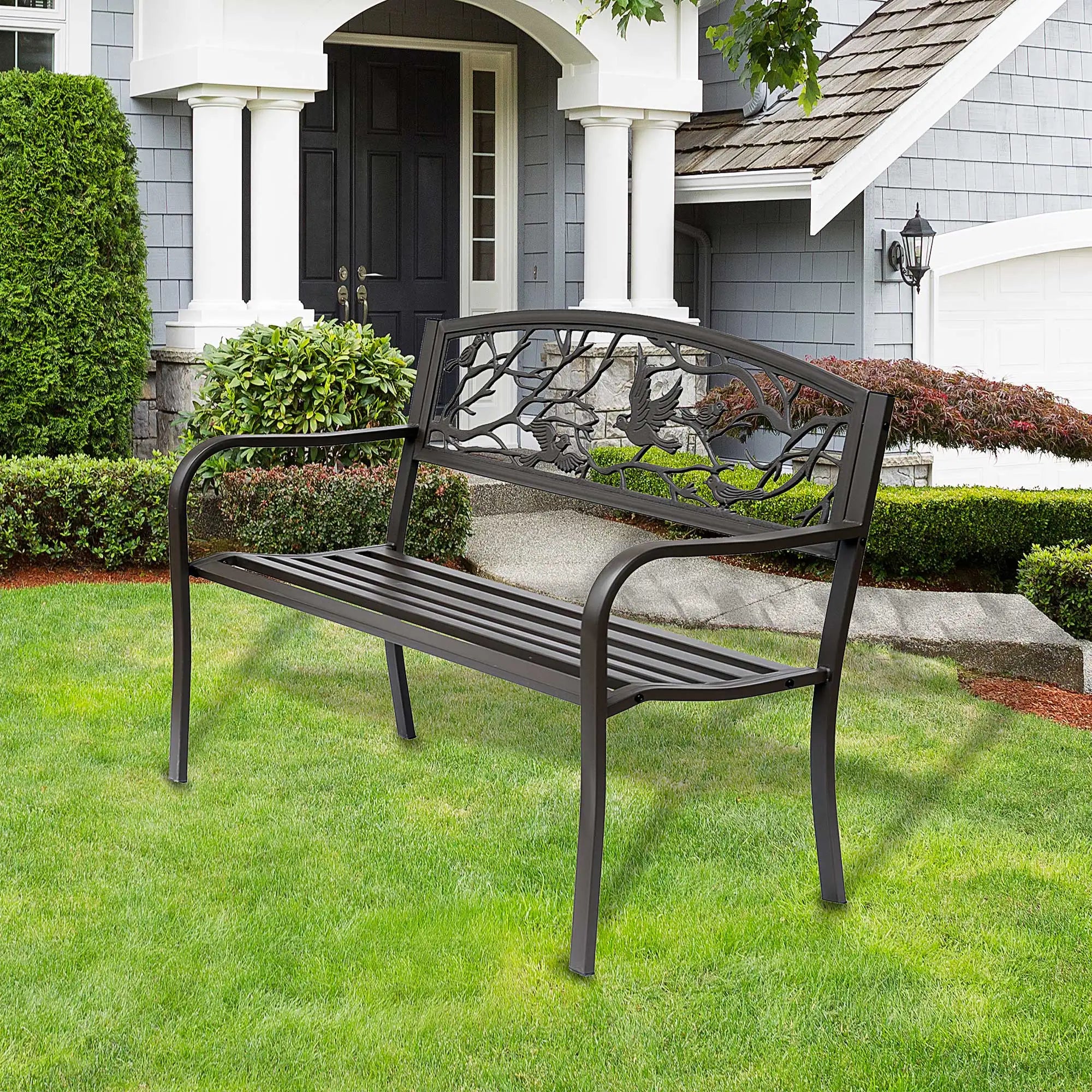 banc de jardin marron avec dossier animal design élégant et confortable - vue 4 sur 6
