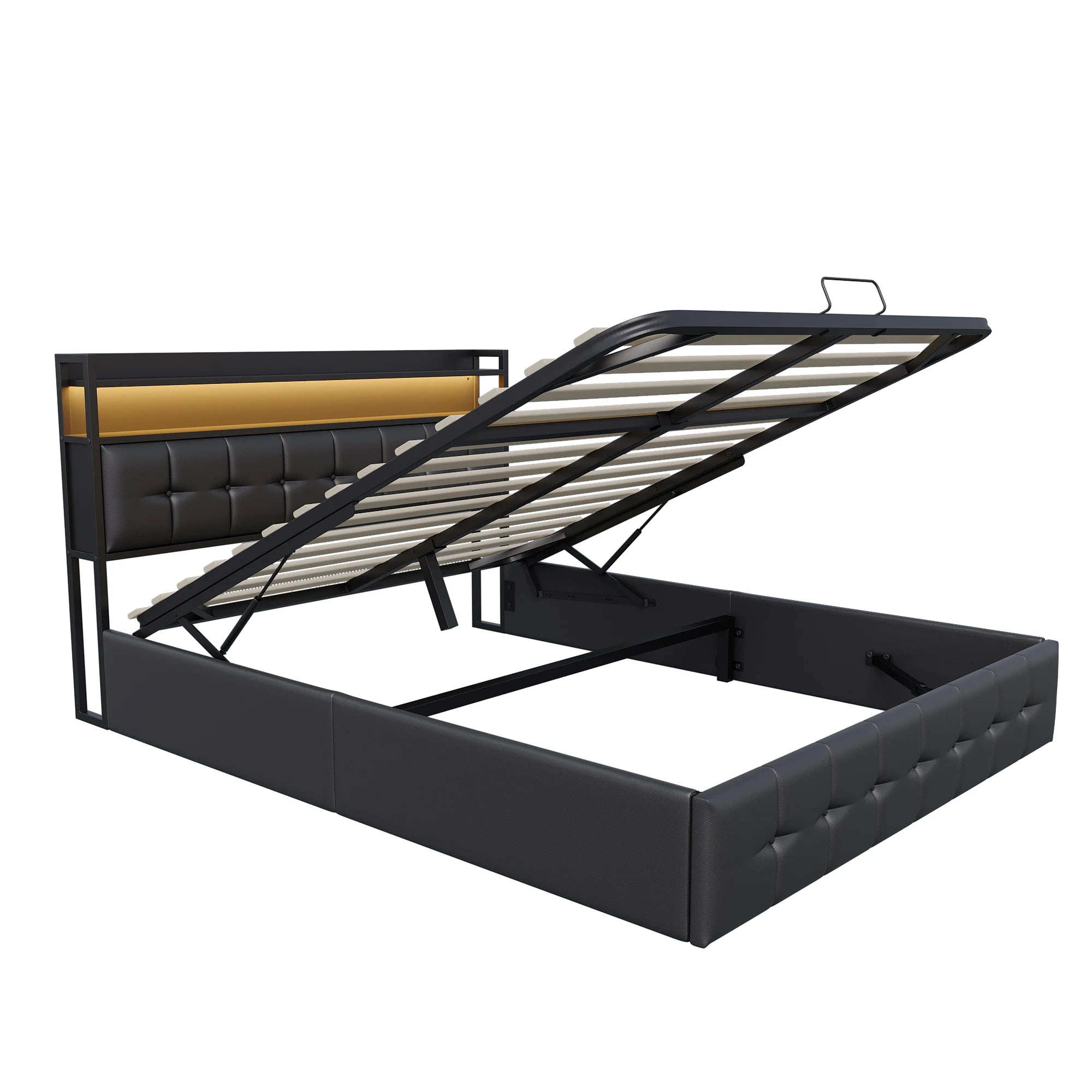 Storage Bed,Upholstered Bed 140/160x200cm,Headboard with LED Lighting and Charging USB,Double Bed with Storage Space,No mattress - vue 5 sur 6