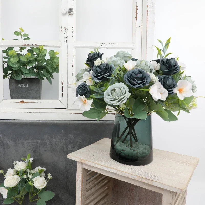 bouquet de roses artificielles en soie pour décoration intérieure - vue 6 sur 12