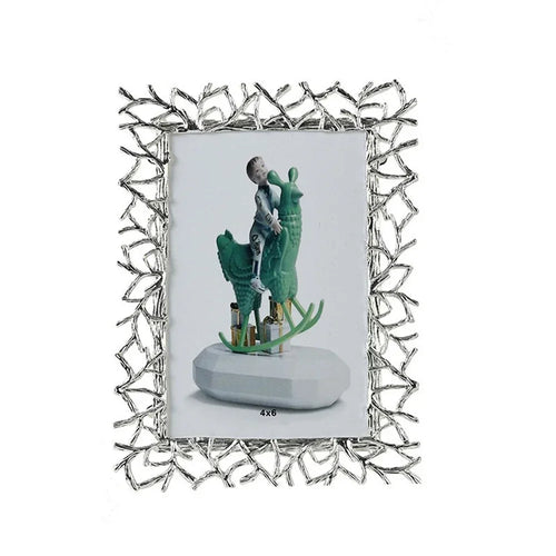 Golden Silver Art Photo Frame,Desktop Photo Display Ornaments,Bedroom Portrait Decor,Exquisite Creative Branch,Metal Photo Frame - vue 7 sur 8