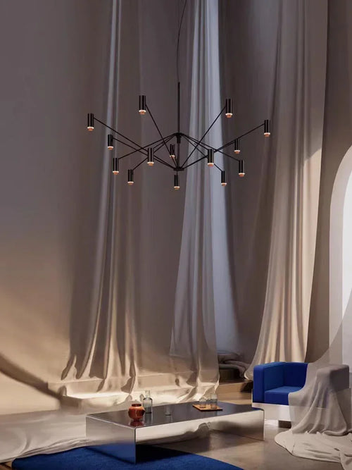 Modern minimalist indoor home lighting hanging design, living room, dining room, attic, black chandelier, room decoration - vue 5 sur 8