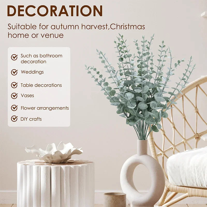 lot de 10 feuilles d'eucalyptus artificielles pour décoration et bouquets - vue 8 sur 8