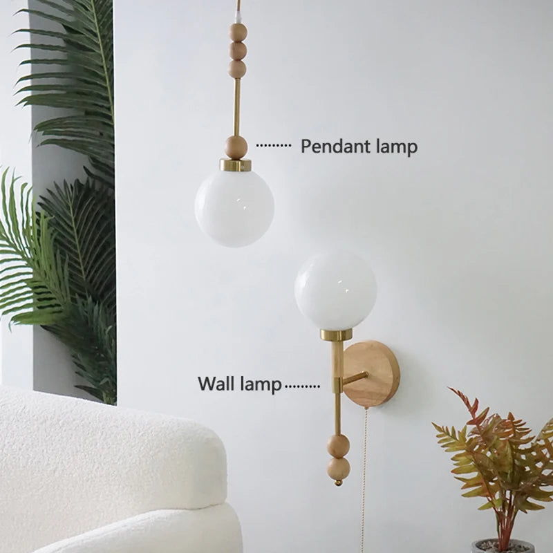 suspension vintage en verre et bois led - vue 5 sur 7