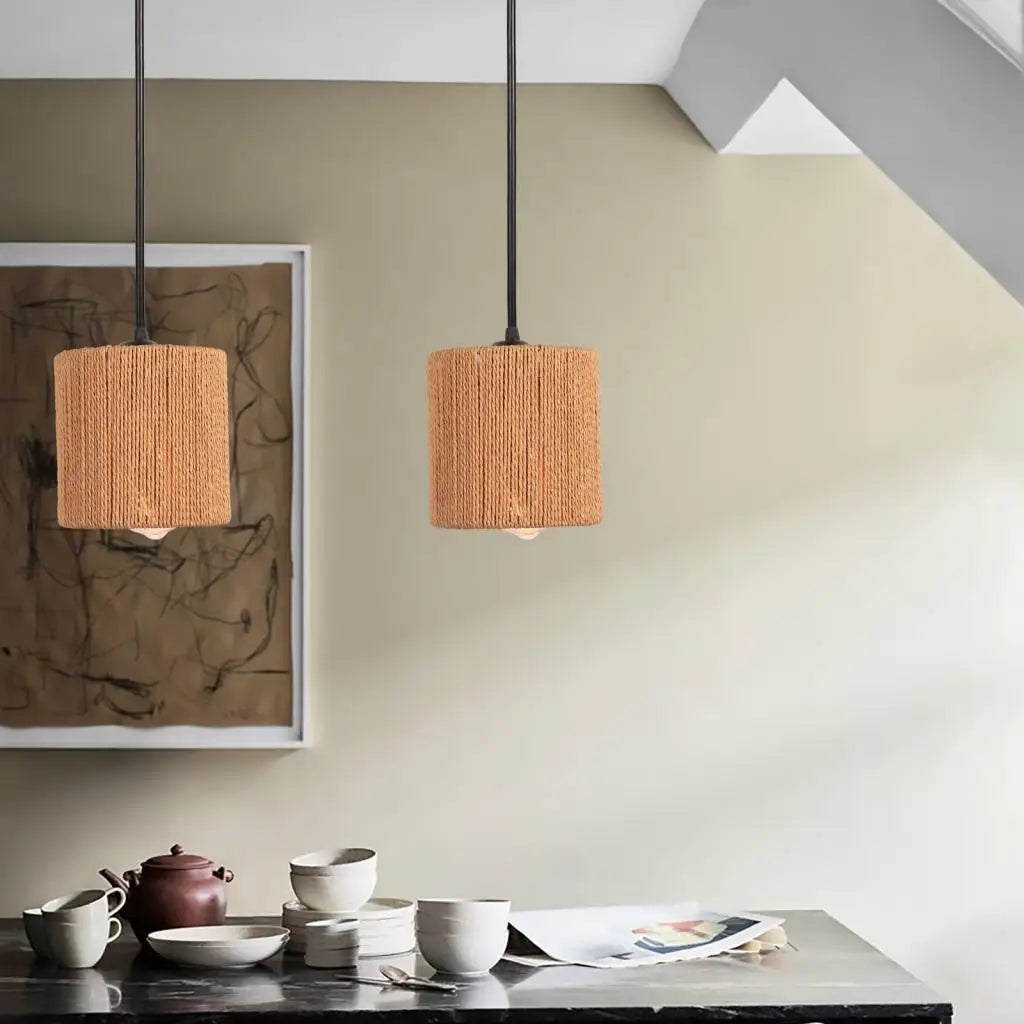lampe suspension cage en fer rotin style industriel vintage - vue 6 sur 7