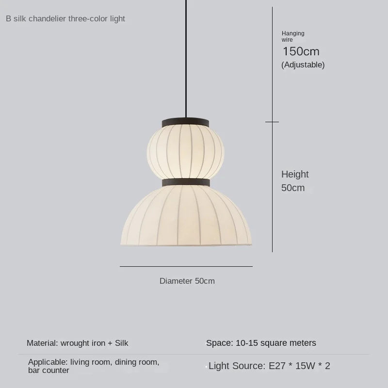 Lustre boule ovale en tissu style soie japonaise design - vue 7 sur 8