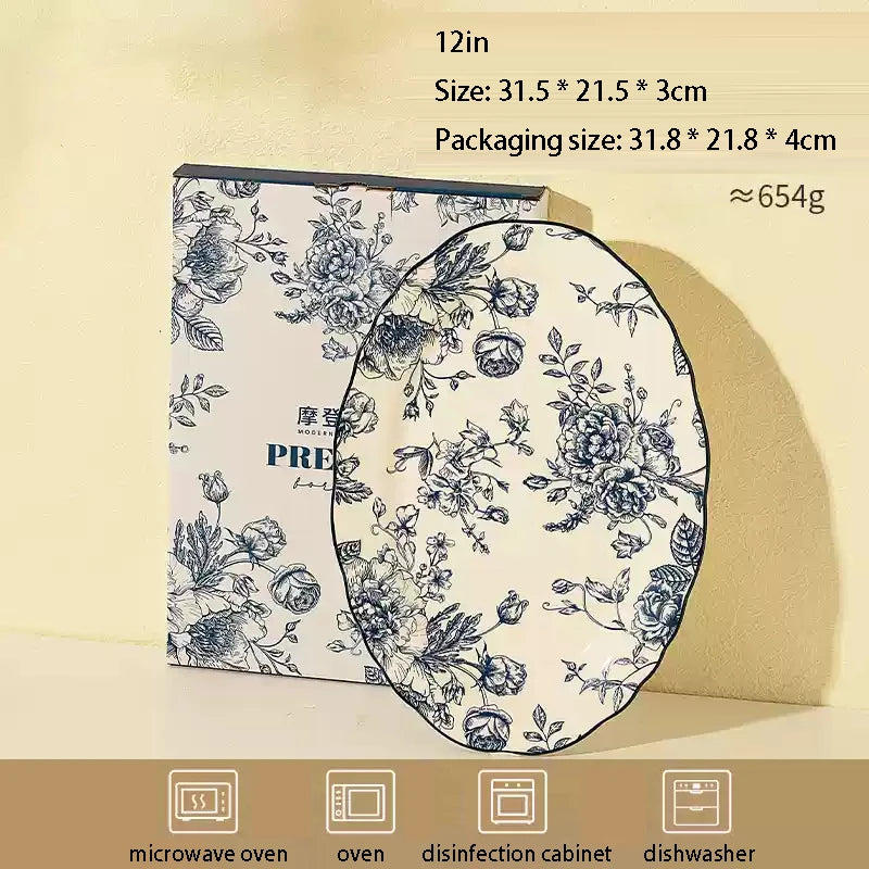 Service assiettes ceramique vintage motif fleurs champetre