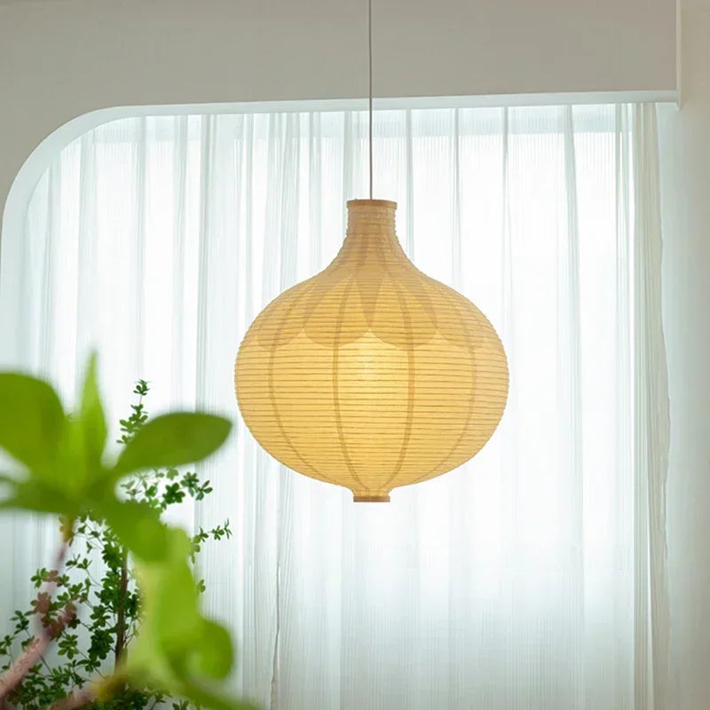 lustre en papier japonais ronde avec lumière décorative suspendue - vue 7 sur 7