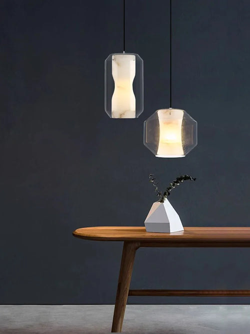 Natural marble glass chandelier modern minimalist design - vue 2 sur 8