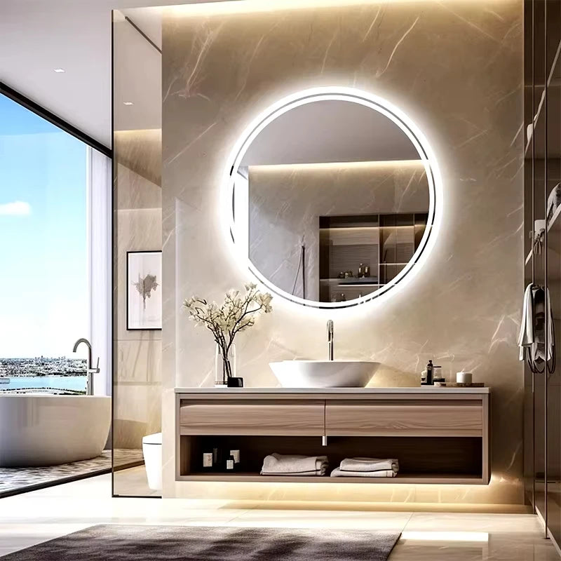 Smart LED Bathroom Mirror, Round Mirror Surface, Wall Mounted Makeup Mirror, Touch  Adjust Brightness, Safer Gift Box Packaging - vue 3 sur 8