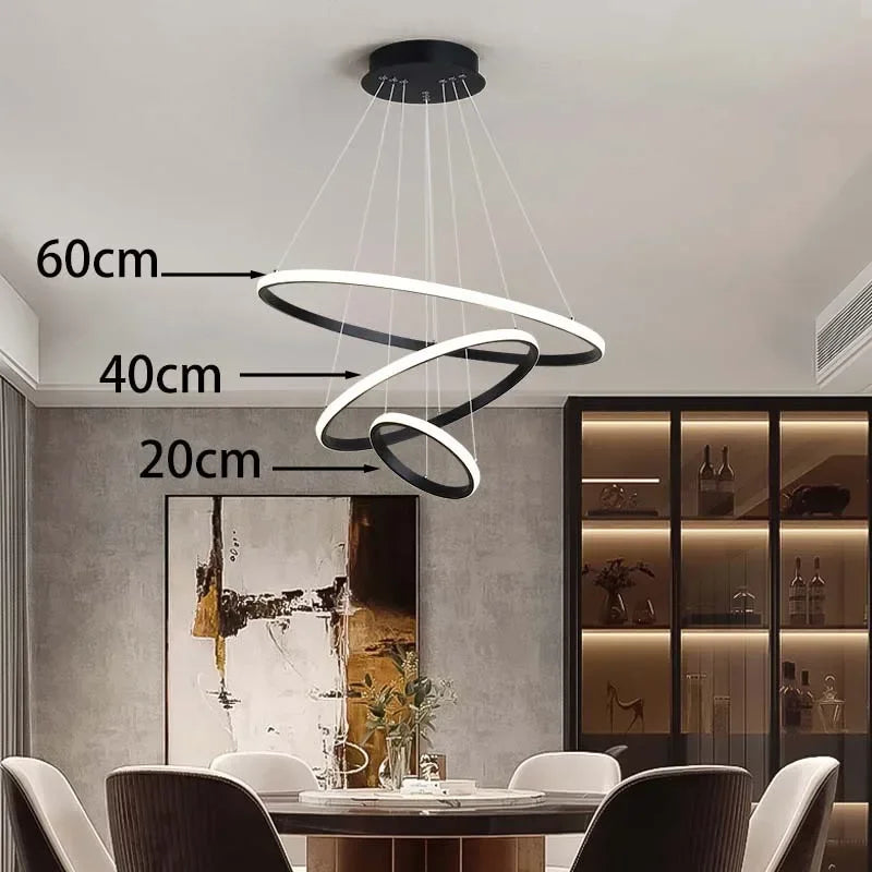 lustre moderne rond à trois cercles design élégant - vue 9 sur 13