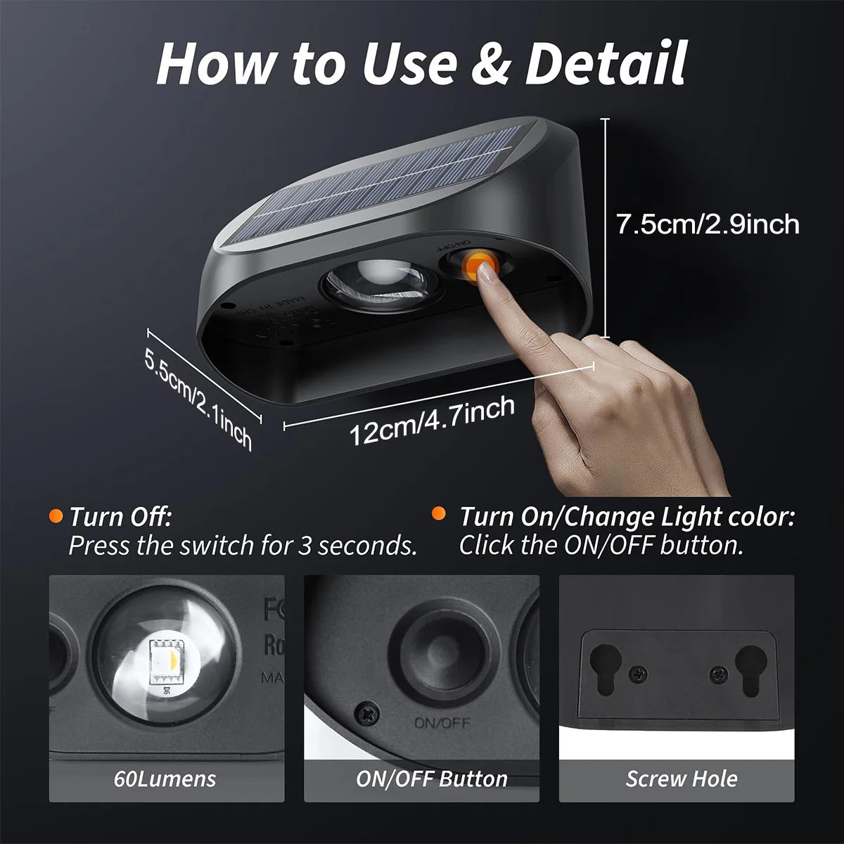 lampes solaires étanches pour éclairage extérieur crépuscule à aube - vue 5 sur 8