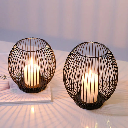 European Metal Lantern Candlestick,Arts and crafts ornaments,Gold Black Candle Holder,Home Decoration - vue 4 sur 11
