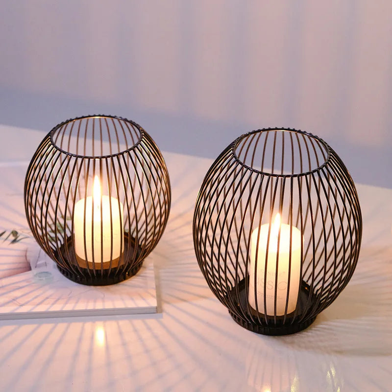 European Metal Lantern Candlestick,Arts and crafts ornaments,Gold Black Candle Holder,Home Decoration - vue 3 sur 11