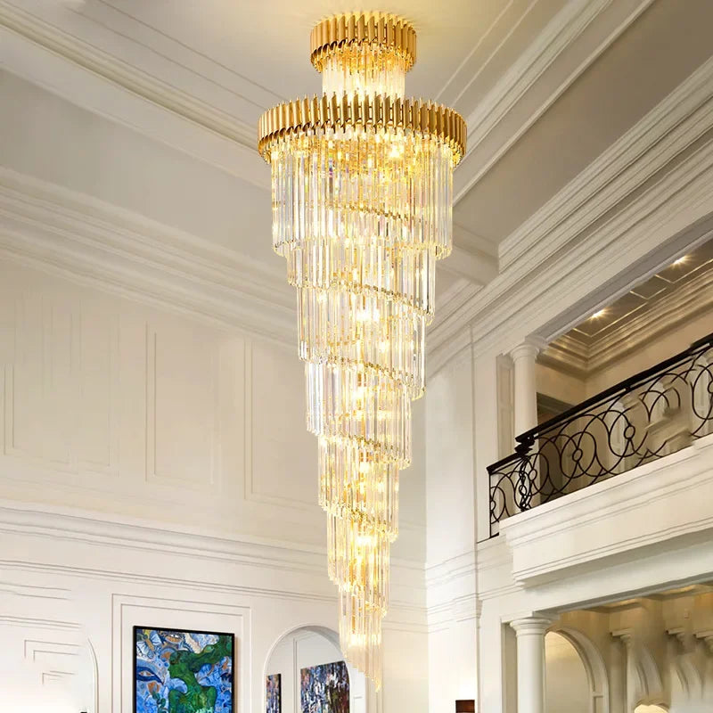 lustre led spirale luxe suspension cristal pour hauts plafonds - vue 5 sur 8