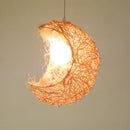 Creative moon shape rattan chandelier simple and beautiful hand woven chandelier bedroom study coffee shop Club lamp