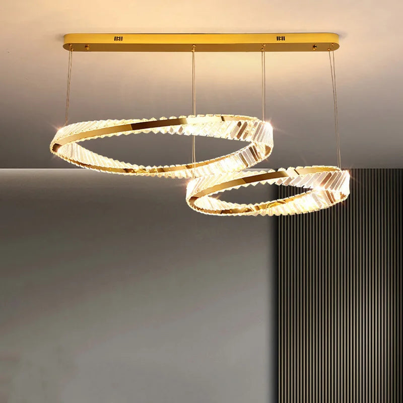 suspension led doré design moderne avec cristal élégant - vue 3 sur 14