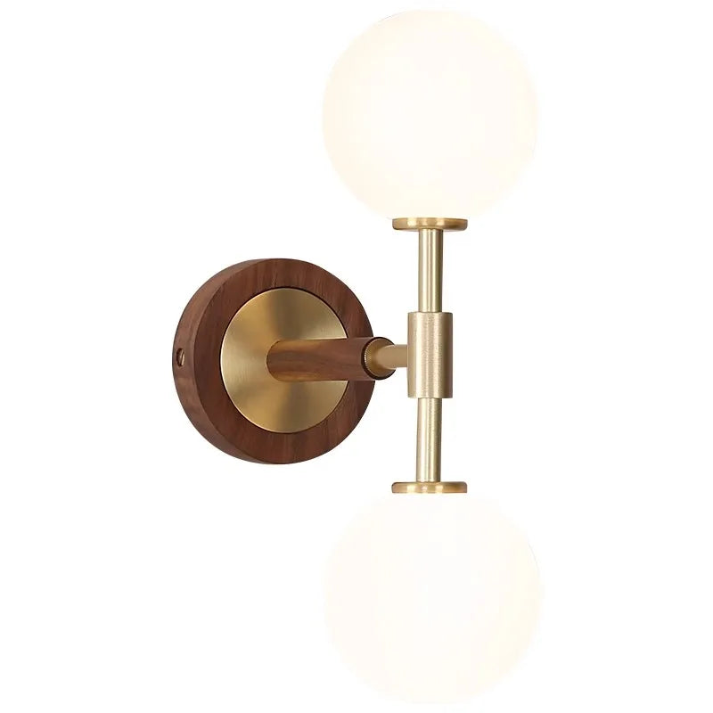 Walnut Wood Glass Sphere Brass, Wabi-sabi Simple Modern Vintage style, Wall Sconce lighting for Bedroom, Bedside, Dining Room - vue 7 sur 8