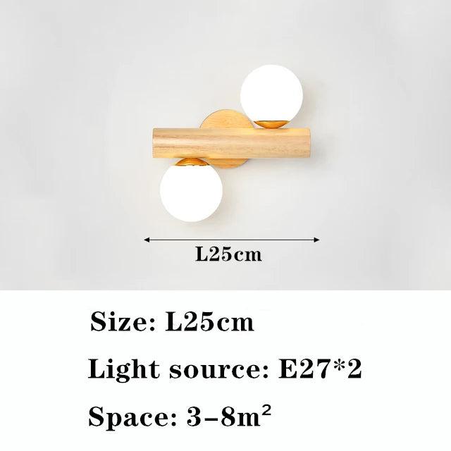 Lustre suspendu en bois massif avec boules de verre blanc lait - vue 11 sur 11