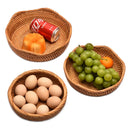 HeMu-Round Rattan Woven Basket, Wicker Fruit Basket, Bread Food, Kitchen Home Decor, Organizer Breadbasket for Kitchen