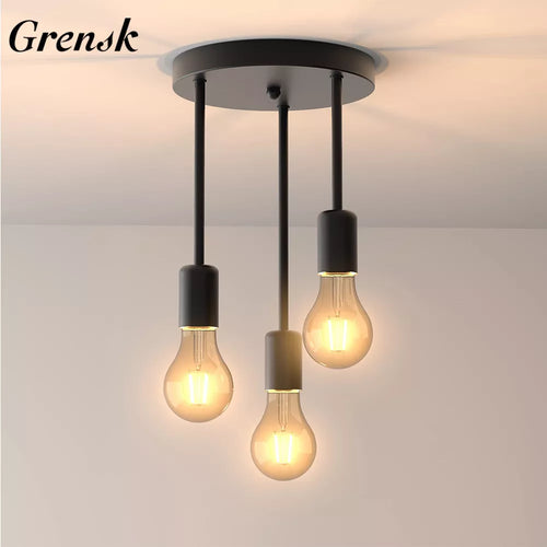 Grensk Plafonnier Industriel Noir 3 Têtes Ampoules Luminaire Vintage Pour Cuisine Balcon Porche Salon