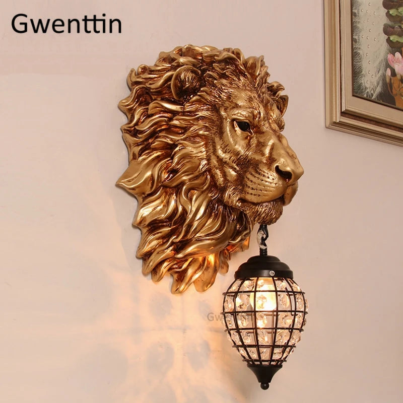 Vintage lion crystal wall lamp for interior decoration