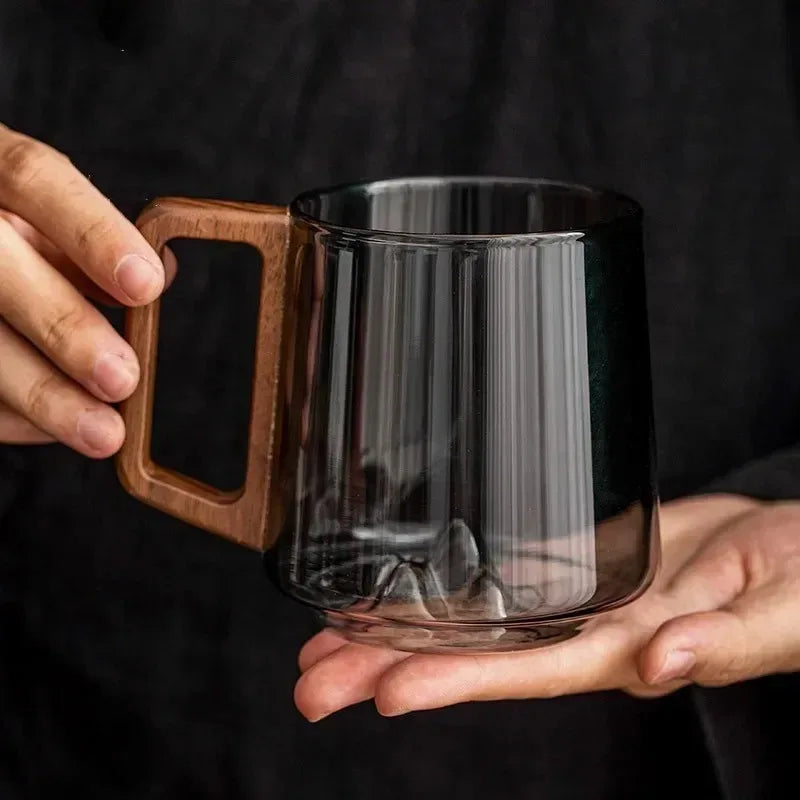 tasse a the verre borosilicate anse bois resistant - vue 3 sur 7
